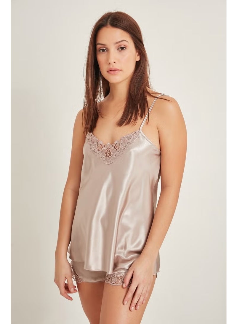 C&city 025 Women's Satin Shorts Nightgown Mink - Image 3