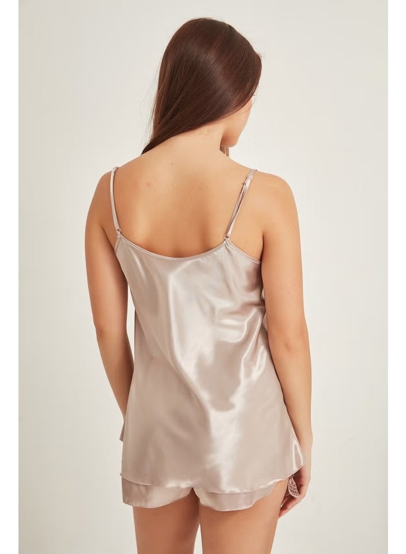 C&city 025 Women's Satin Shorts Nightgown Mink - Image 2
