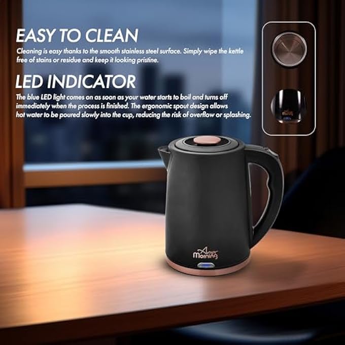 Any Morning Stainless Steel Hot Water Kettle Water Boiler With Auto Shut Off And Boil Dry Protection Cordless Electric Tea Kettle 360 Swivel Base 18 L 61 Oz 1500W - Image 5