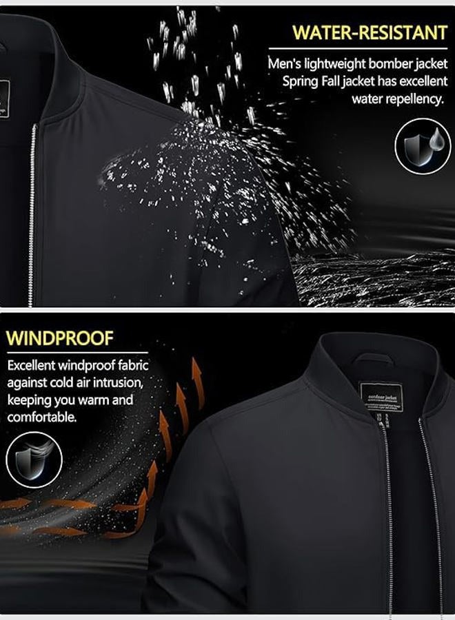 CRYSULLY Mens Lightweight Bomber Jackets Full Zip Up Casual Golf Windbreaker Fashion Stylish Coat with Pocket, Black, S - Image 4