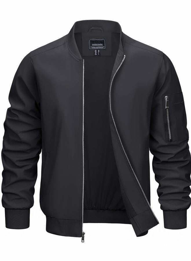 CRYSULLY Mens Lightweight Bomber Jackets Full Zip Up Casual Golf Windbreaker Fashion Stylish Coat with Pocket, Black, S - Image 1