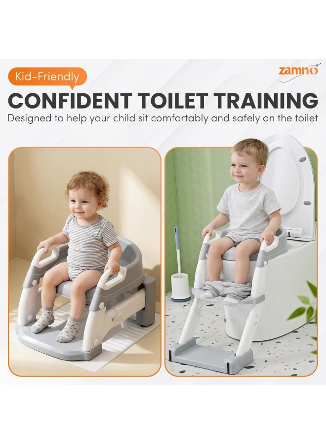 3-in-1 Baby Potty Training Seat with Ladder, Foldable Portable Potty Chair with Step Stool & Handle, Soft Cushion Toilet Seat for Toddler Boys and Girls, Grey - Image 5