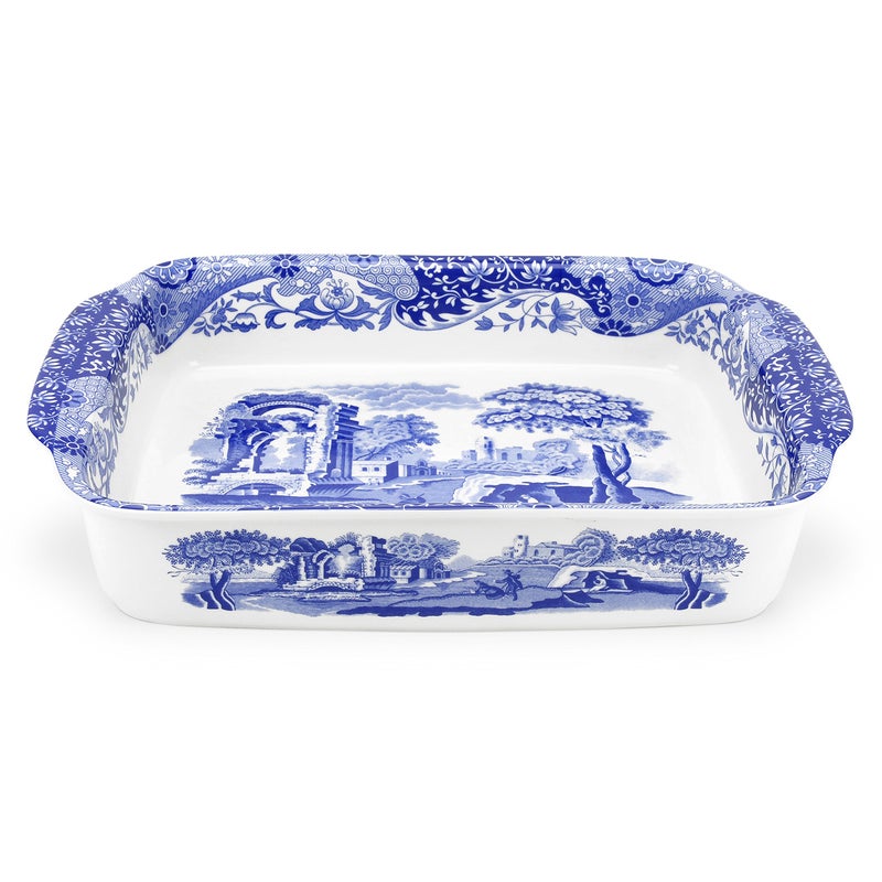 Spode Spode Blue Italian Large Rectangular Handled Dish  Deep Baking Pan for Oven  Casserole and Lasagna Bakeware  15 x 12 Inch  Microwave and Dishwasher Safe 