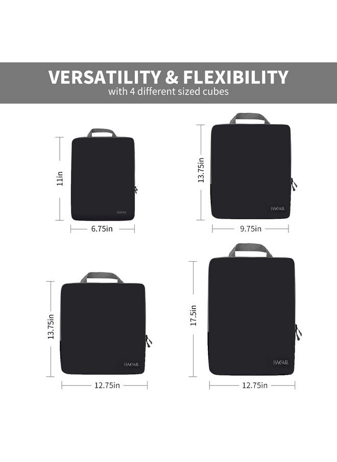BAGAIL - BAGAIL 4 Set/6 Set Compression Packing Cubes Travel Accessories Expandable Packing Organizers(Black ClothPattern 4 Set) - Image 1