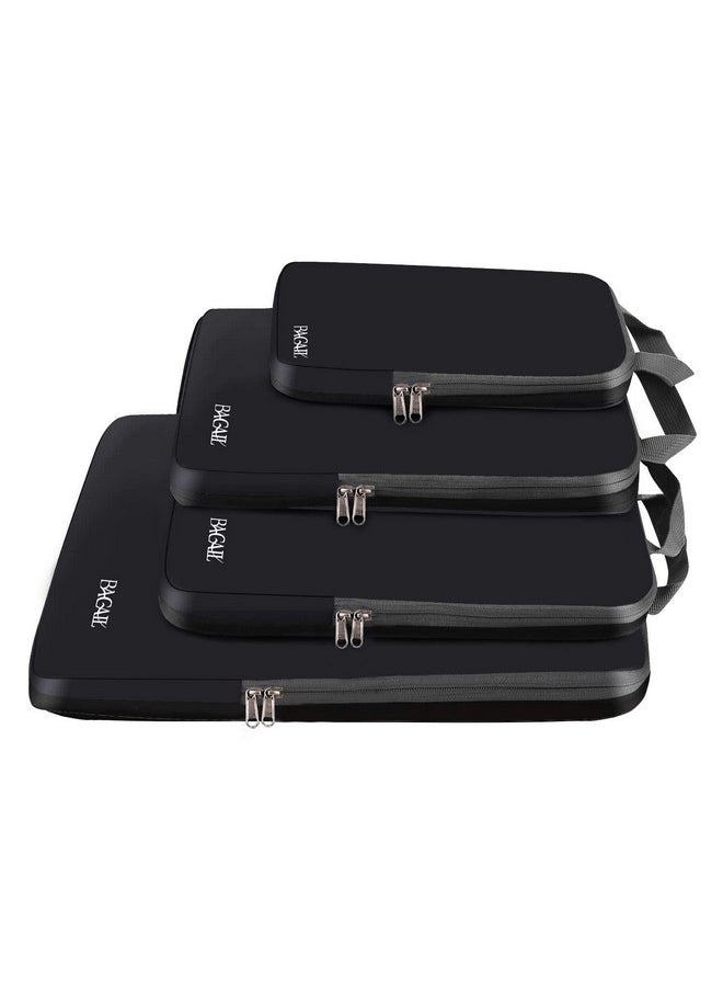 BAGAIL - BAGAIL 4 Set/6 Set Compression Packing Cubes Travel Accessories Expandable Packing Organizers(Black ClothPattern 4 Set) - Image 1