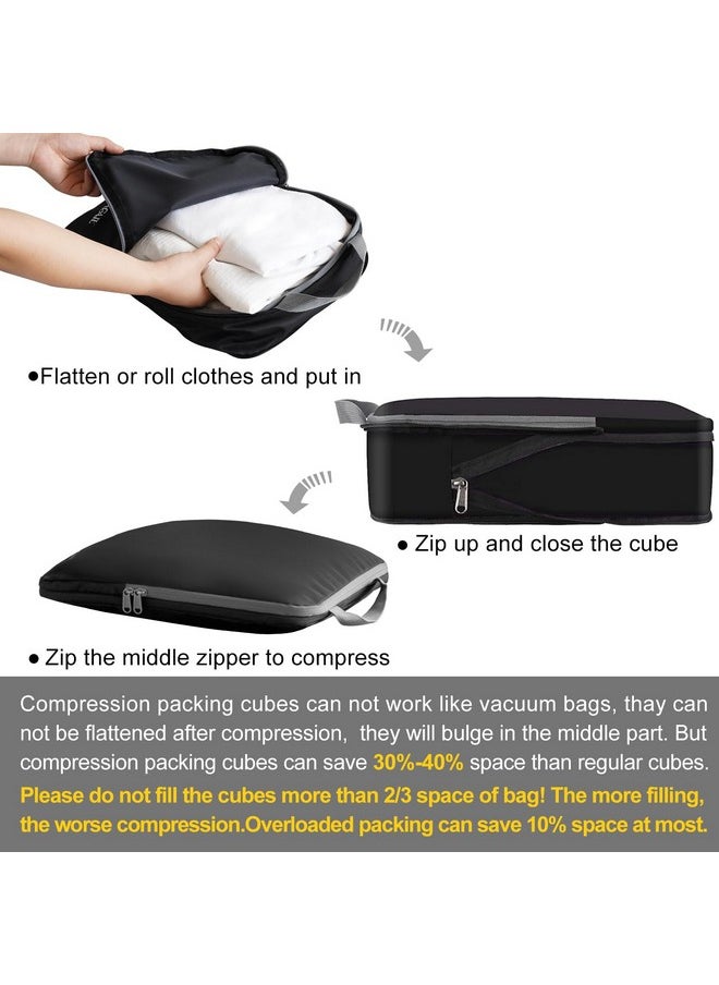 BAGAIL - BAGAIL 4 Set/6 Set Compression Packing Cubes Travel Accessories Expandable Packing Organizers(Black ClothPattern 4 Set) - Image 1
