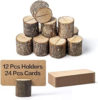 Jofefe Jofefe 12Pcs Premium Wood Place Card Holders and 24Pcs Kraft Table Place Cards, Rustic Table Number Holders Stands,  - Image 1