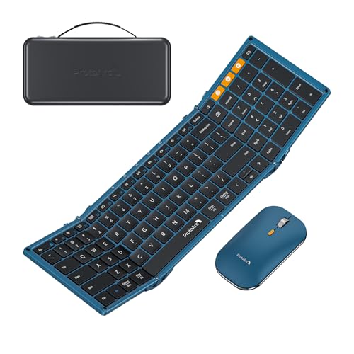 ProtoArc Foldable Keyboard and Mouse, XKM01 True Full-Size Folding Wireless Keyboard Mouse Combo for Business Travel, a Portable Office Suite On-The-Go, Compatible with Laptop iPad Tablet - Blue - Image 1