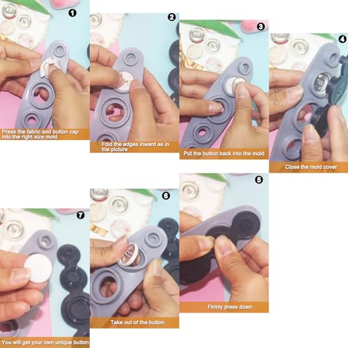 Yedadone Universal Cover Button Maker, 5 Sizes (11mm, 15mm, 19mm, 23mm, 29mm), Silicone & Plastic, DIY Fabric Button Maker, 2-Piece Set - Image 5
