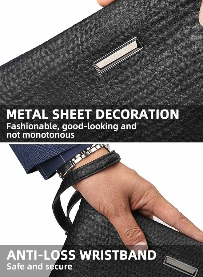 بايلليري محفظة رجالية طويلة من الجلد الطبيعي، حقيبة يد جلدية بسحاب، محفظة عملات معدنية، حامل بطاقات، محفظة كلاتش كلاسيكية ناعمة (اللون: أسود) - Image 5