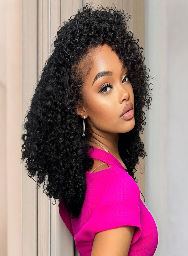 SKYDO 20 Inch Kinky Curly Human Hair Half Wig for Black Women, 3 in 1 Headband Flip Over Drawstring Glueless Wear and Go Wig, 250% Density Natural Color Beginner Friendly - Image 1
