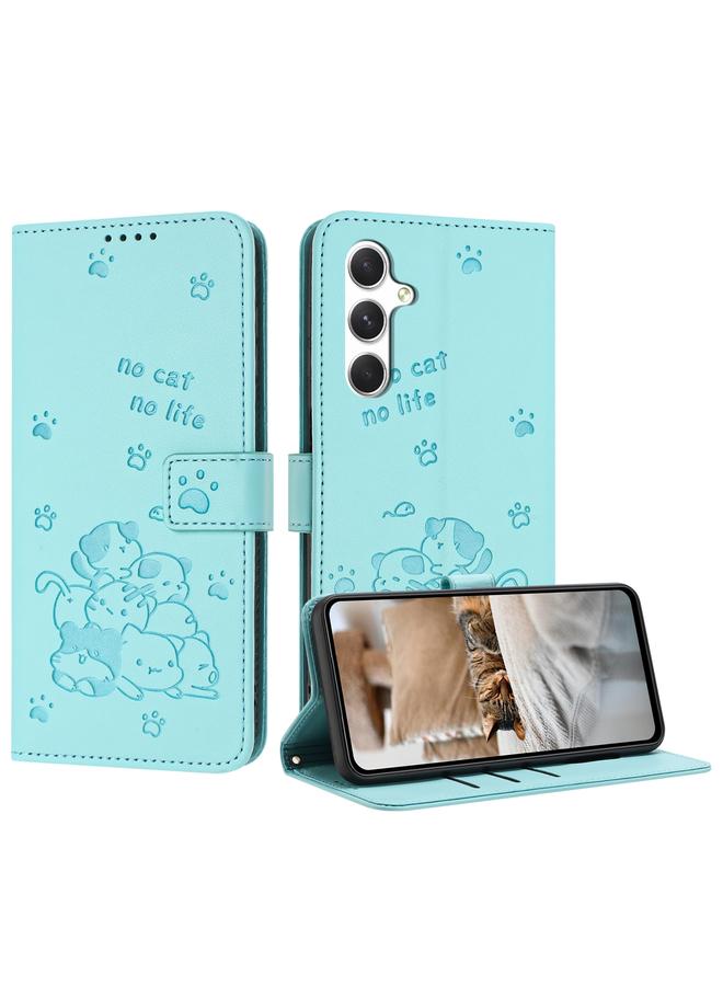 اس-توب جراب لهاتف Samsung Galaxy M54 5G / F54 5G جراب جلدي منقوش عليه صورة قطة صغيرة مع حبل - Image 1