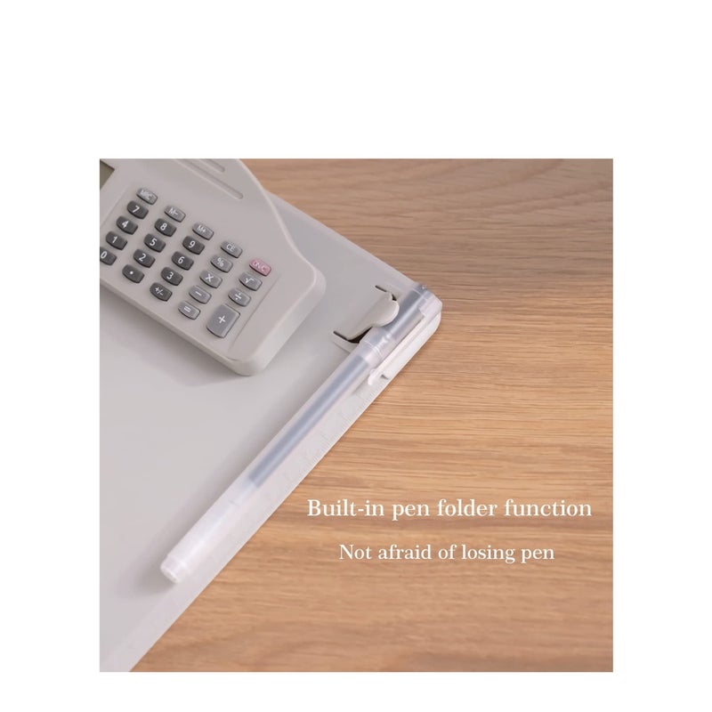 SOLARAE Multifunctional Clipboard with Calculator Plastic Storage Clipboard Pen Clip Writing Pad File Folders Business Office Document Holder A4 Letter Size Clipboard for School Meeting Classes (White) - Image 4