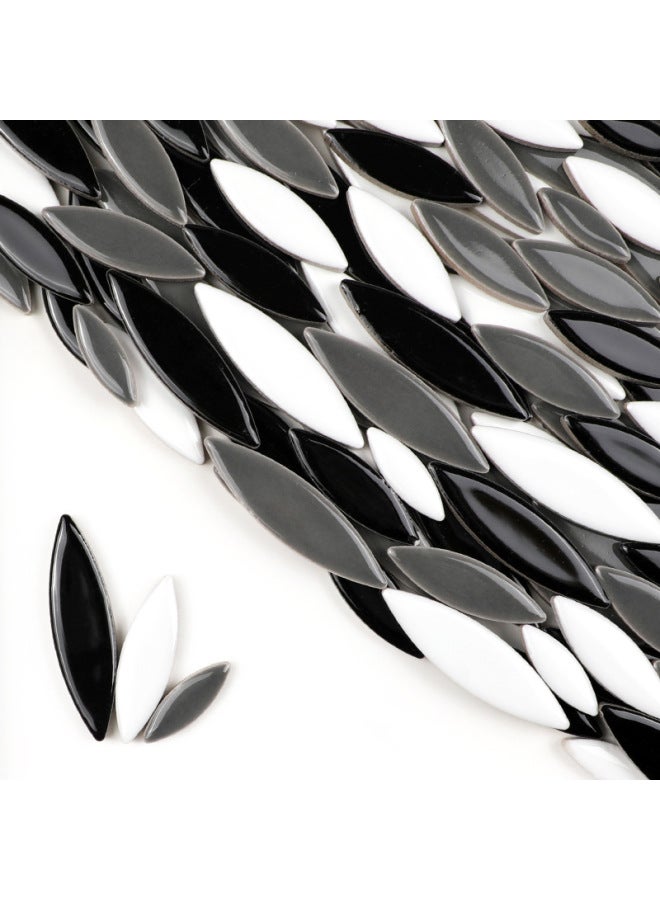 200g DIY Willow Leaf Petal Ceramic Mosaic Handmade Material Color Irregular Shaped Ceramic Chip Patch-Color:black And White Gray Mix  - Image 1