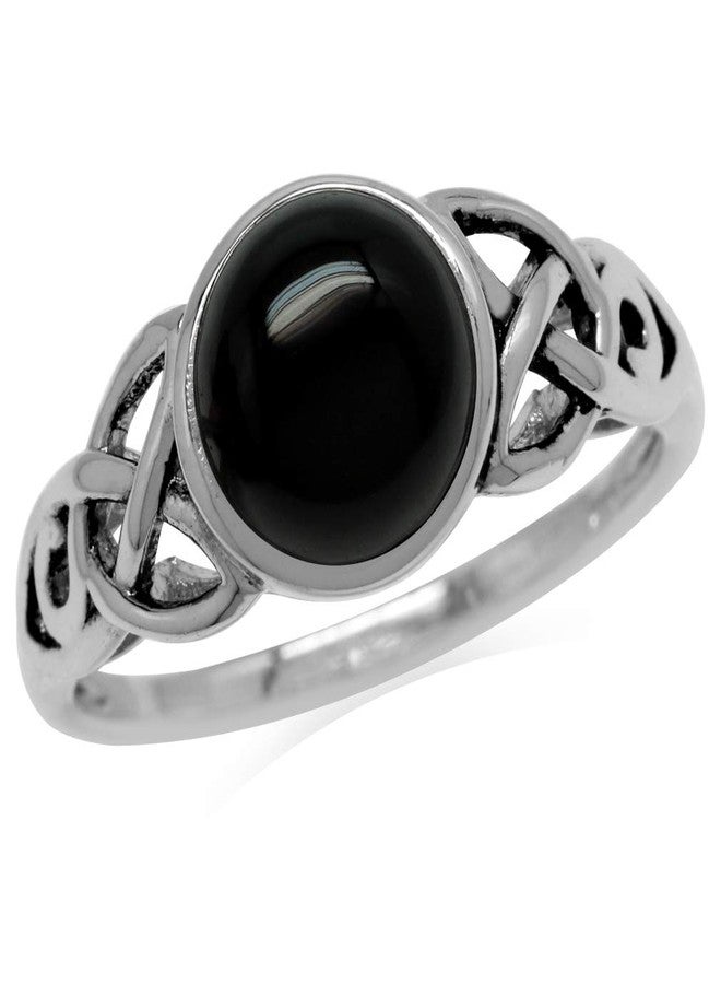 Silvershake 8mm Natural Round Shape Black Onyx 925 Sterling Silver Triquetra Celtic Knot Solitaire Ring Size 6.5 - Image 1