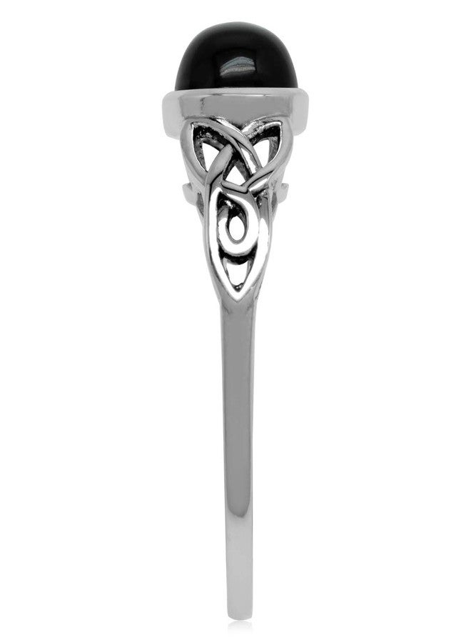 Silvershake 8mm Natural Round Shape Black Onyx 925 Sterling Silver Triquetra Celtic Knot Solitaire Ring Size 6.5 - Image 4