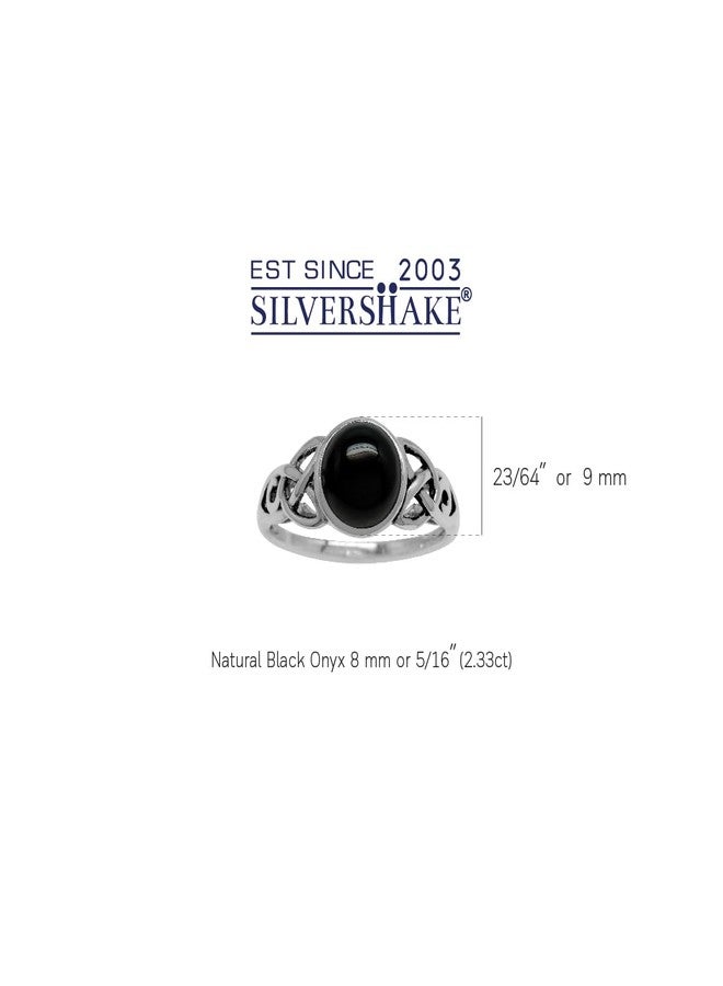Silvershake 8mm Natural Round Shape Black Onyx 925 Sterling Silver Triquetra Celtic Knot Solitaire Ring Size 6.5 - Image 3
