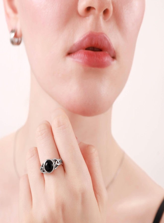 Silvershake 8mm Natural Round Shape Black Onyx 925 Sterling Silver Triquetra Celtic Knot Solitaire Ring Size 6.5 - Image 2