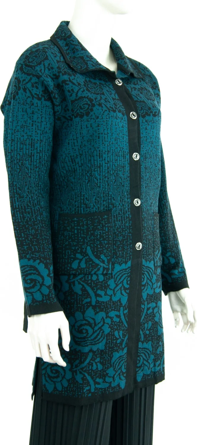 اوبلاند Women's Mom Boutique Cardigan Winter Knitwear High-Red Buttoned Pockets Rose Time Motif Casual Cut Wool Knitwear