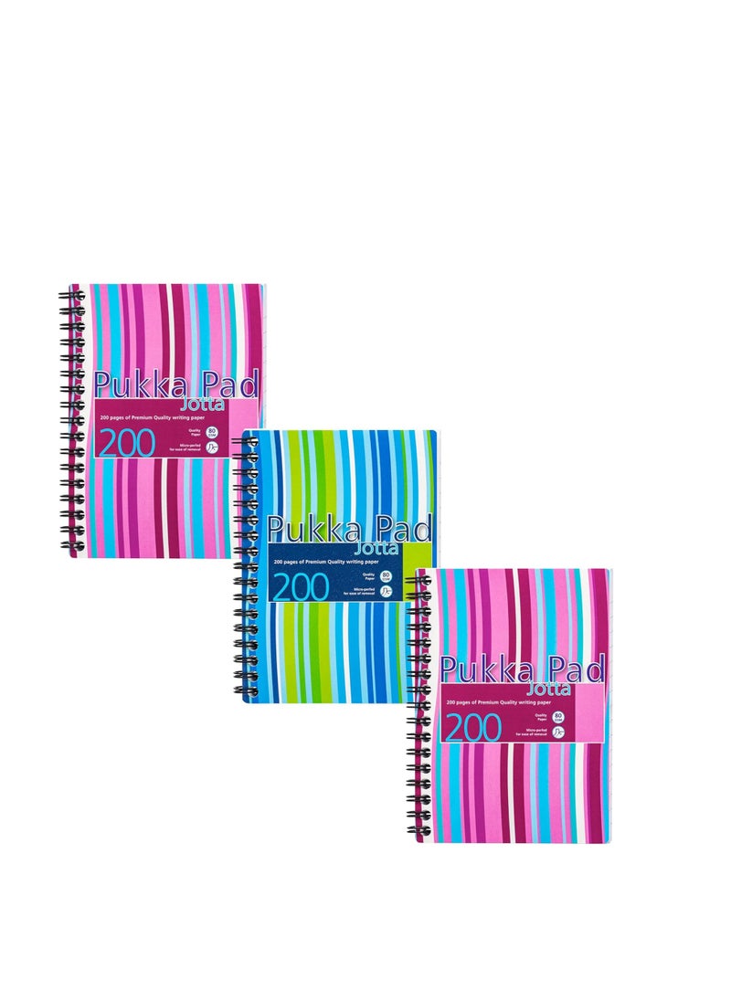 Pukka Wiro A6 Stripes Jotta Pad, JP036PK, A6, 80 gsm, 200 Pages, 3 PCS PACK