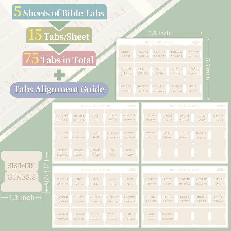 JIXZEN Bible Tabs for Women and Men, 75 Laminated Index Tabs with Embossed Gold Foil Lettering, Durable Neutral Bible Study Tabs for Easy Navigation, Bible Journaling Supplies - Image 3
