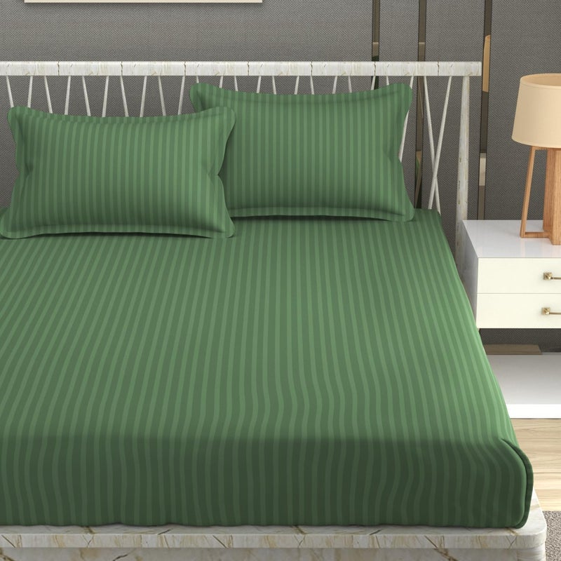 BDWEAVES 200 TC Stripe Glace Cotton BedSheet with Pillow Cover (Green, Single) - Image 5