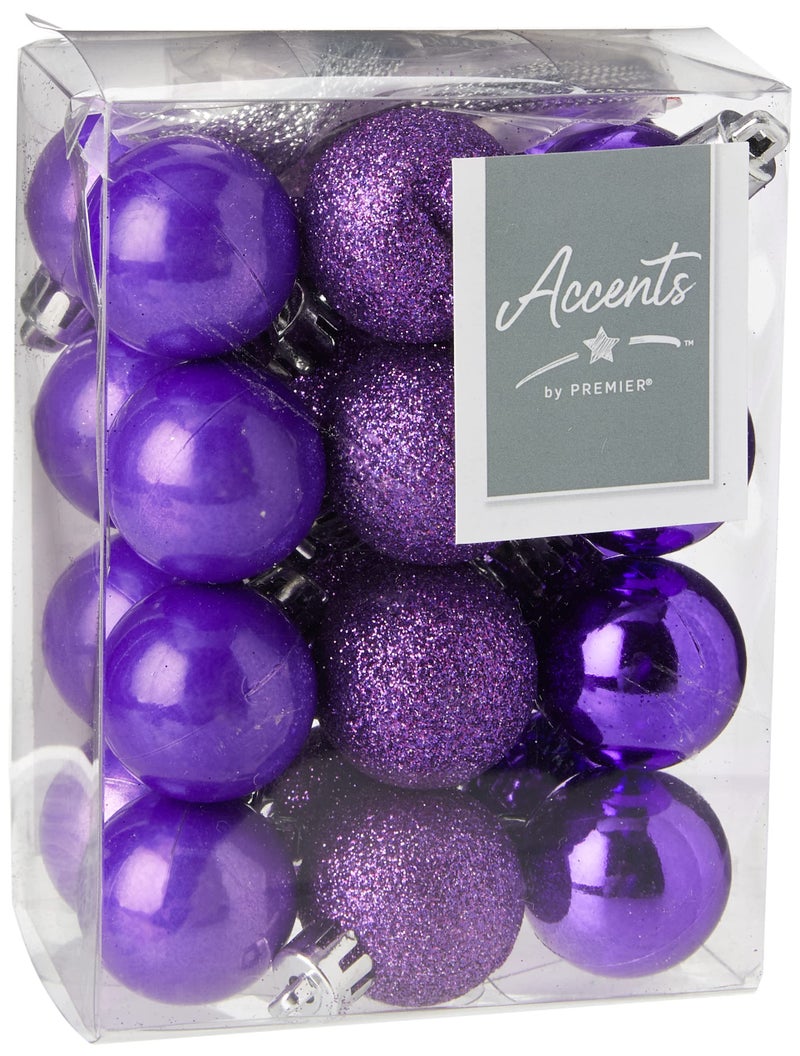 Premier Decorations MulticolorOne 5050882335214 24 x Purple shatterproof Christmas tree Baubles Decorations Mixed finishes