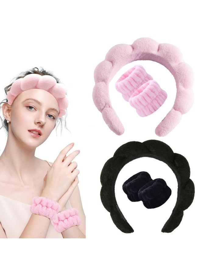 Spa Headbands for Washing Face Set of 2 Skincare Headbands and Wash Wristbands