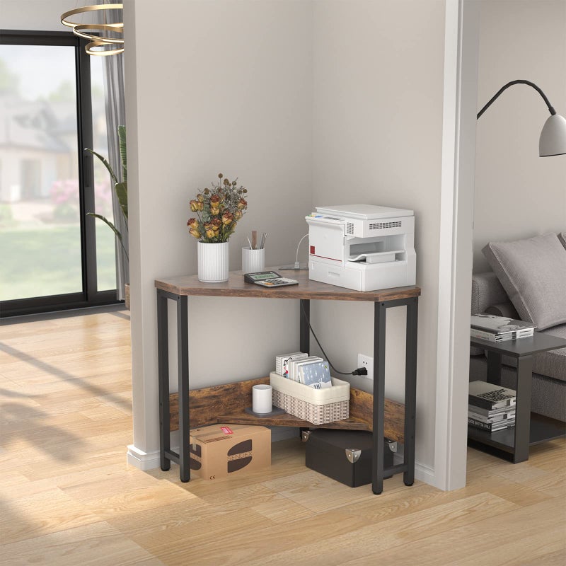 Armocity Corner Small Desk with Outlets Corner Table for Small Space Industrial Computer Desk with USB Ports Triangle Desk with Storage for Home Office, Workstation, Living Room, Bedroom, Rustic - Image 5