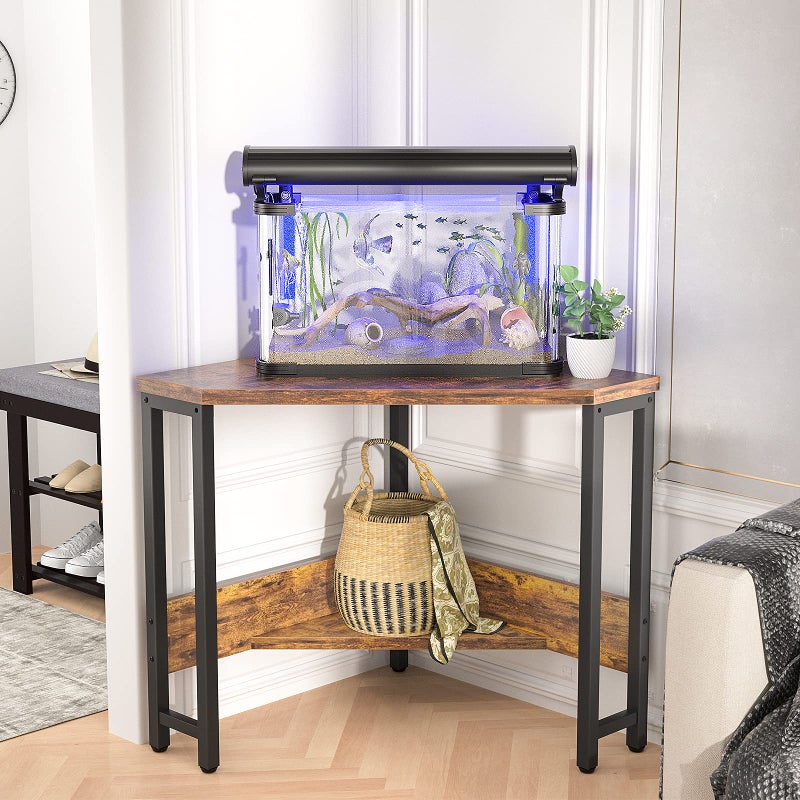 Armocity Corner Small Desk with Outlets Corner Table for Small Space Industrial Computer Desk with USB Ports Triangle Desk with Storage for Home Office, Workstation, Living Room, Bedroom, Rustic - Image 3