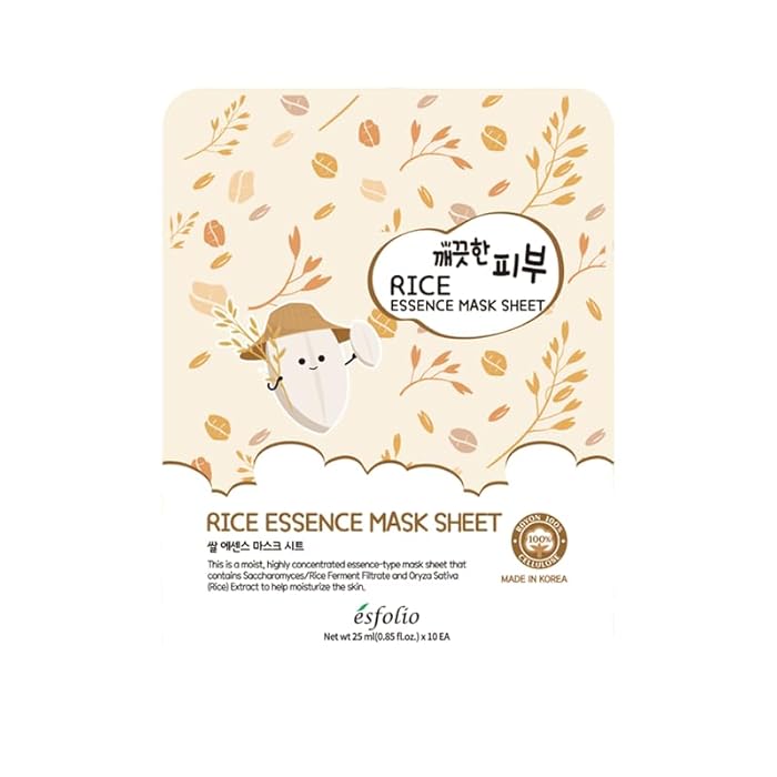 esfolio Rice Essence Sheet Mask– Hydrating & Moisturizing Face Mask for Glowing Skin – Anti-Aging Korean Skincare with Rice Ferment Filtrate – Facial Mask (Pack of 10) - Image 2