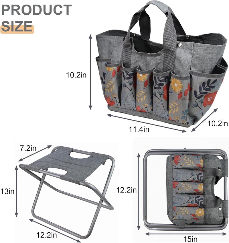 MDSTOP Folding Gardening Stool with Detachable Storage Tote Bag, Gardening Tools Set Organizer for Fishing Outdoor Sports Hiking Camping Garden, Gardening Gifts for Mom/Dad and Gardeners (Aluminum) - Image 3