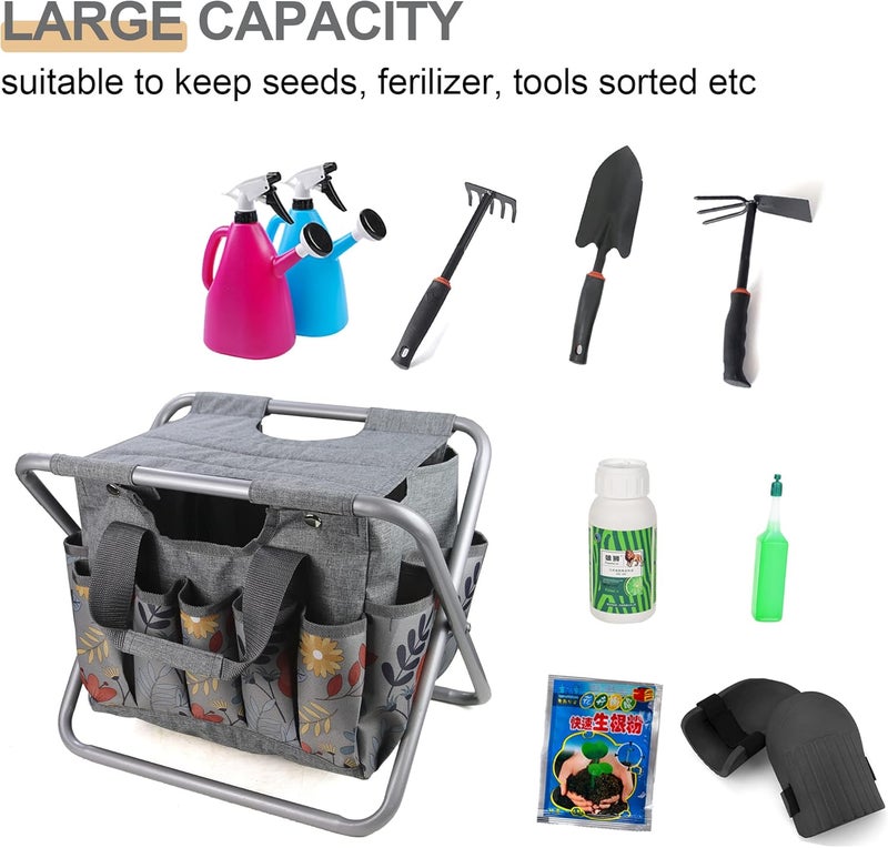 MDSTOP Folding Gardening Stool with Detachable Storage Tote Bag, Gardening Tools Set Organizer for Fishing Outdoor Sports Hiking Camping Garden, Gardening Gifts for Mom/Dad and Gardeners (Aluminum) - Image 5