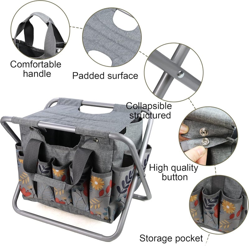MDSTOP Folding Gardening Stool with Detachable Storage Tote Bag, Gardening Tools Set Organizer for Fishing Outdoor Sports Hiking Camping Garden, Gardening Gifts for Mom/Dad and Gardeners (Aluminum) - Image 4
