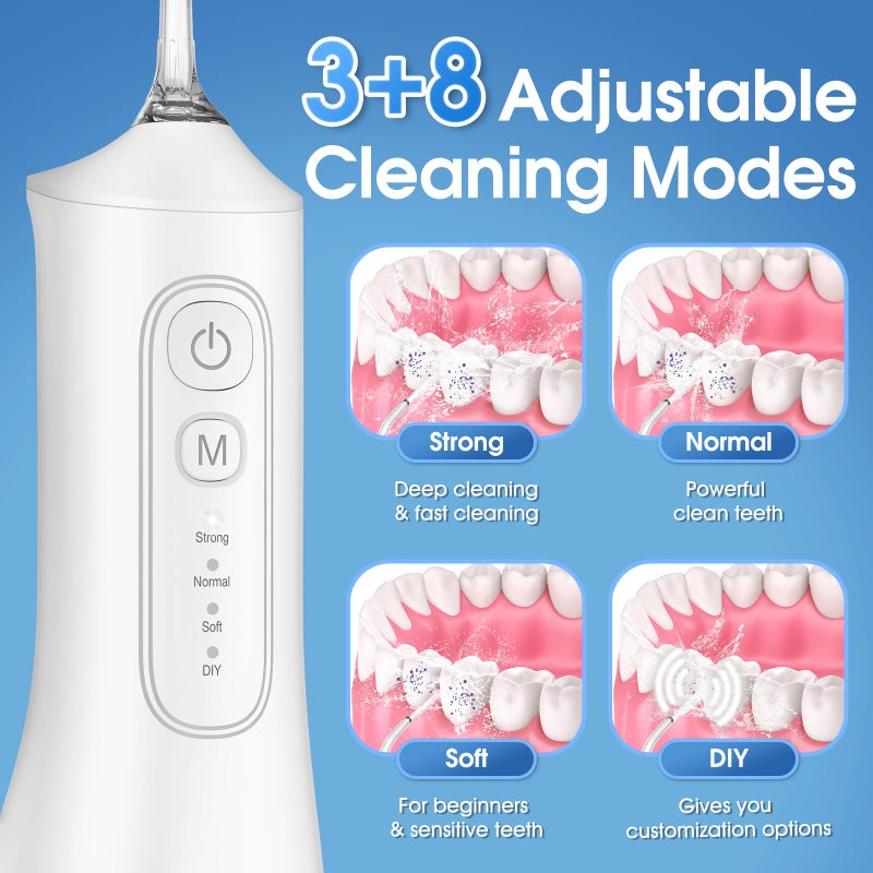 Cemobene Water Flosser, Rechargeable 300ML IPX7 Waterproof Cordless Portable Oral Irrigator with 4 Modes & 6 Replaceable Jet Tips-Professional Flossing Cleaner for Daily Home Use,Travel,Gums,Braces Care-White - Image 3