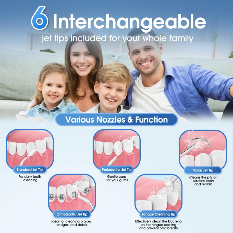 Cemobene Water Flosser, Rechargeable 300ML IPX7 Waterproof Cordless Portable Oral Irrigator with 4 Modes & 6 Replaceable Jet Tips-Professional Flossing Cleaner for Daily Home Use,Travel,Gums,Braces Care-White - Image 5