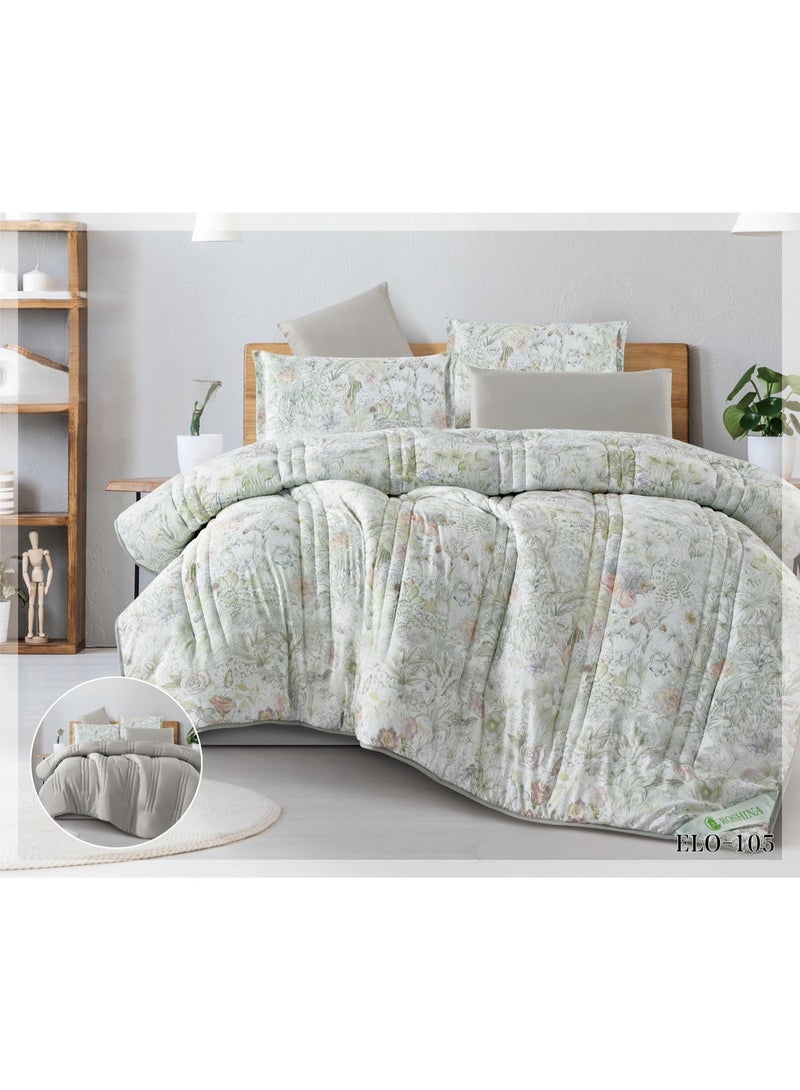 A double-sided summer bedsheet set with a floral design, made of microfiber, consisting of 6 pieces, adding elegance to your room's decor. It includes: 1 quilt (230*250cm), 1 sheet (200*200cm), and 4 pillowcases (50*70cm).