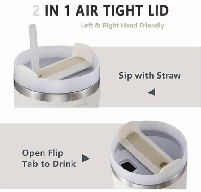 RIGJAK 1200ml Stainless Steel Vacuum Insulated Tumbler with Lid Straw Handle LeakProof DoubleWall Design for Hot Cold Drinks Perfect for Commuting Gym Office Use and Travel Beige - Image 5