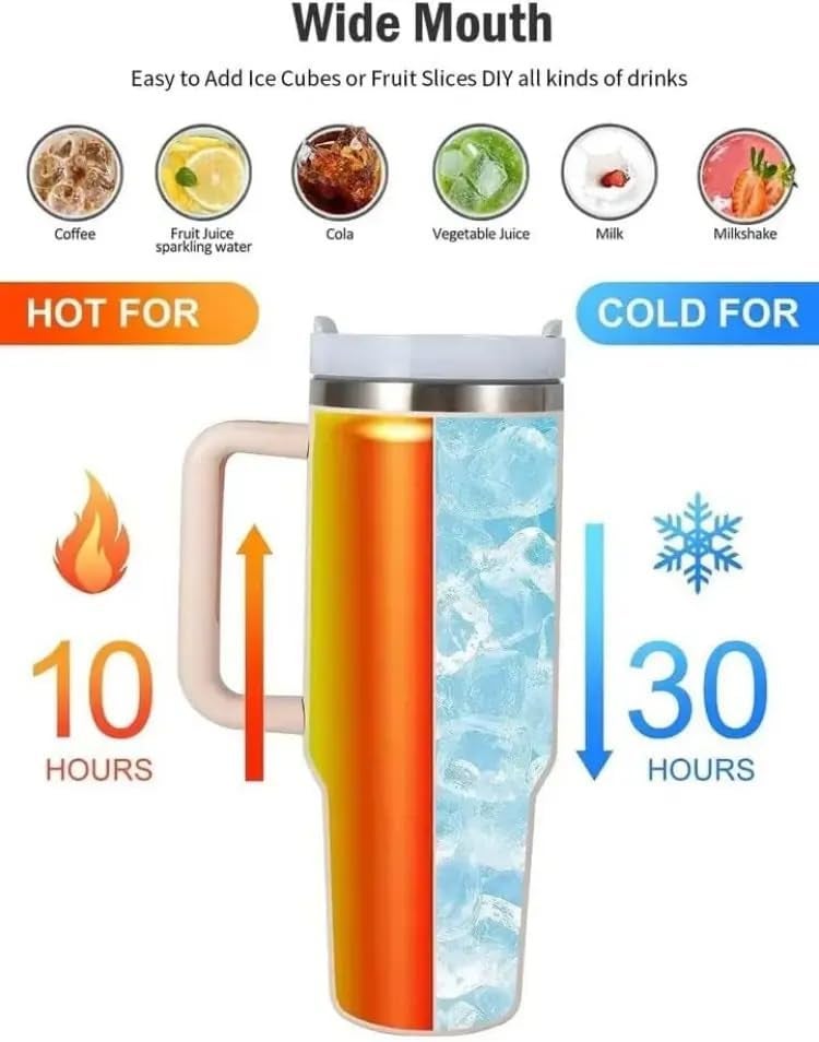 RIGJAK 1200ml Stainless Steel Vacuum Insulated Tumbler with Lid Straw Handle LeakProof DoubleWall Design for Hot Cold Drinks Perfect for Commuting Gym Office Use and Travel Beige - Image 4