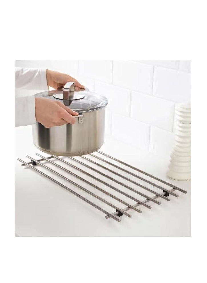 Stainless Steel Tripod Set, 19.6 X11 Inches (Approximately 50 X 28cm), Heat-Resistant And Rust Proof, Rubber Anti Slip Feet For Countertops And Tables, Protecting Surfaces From Damage From Hot Pots, Pans, And Baking Utensils, Silver  - Image 2