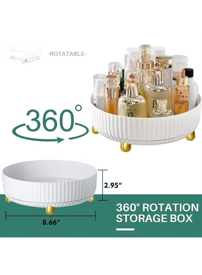EETU 360 Degree Rotary Bathroom Storage Box,11 Inch Rotary Table Diameter,Desktop Storage Box for Spice Bottle and Other High Capacity Products,White - Image 2
