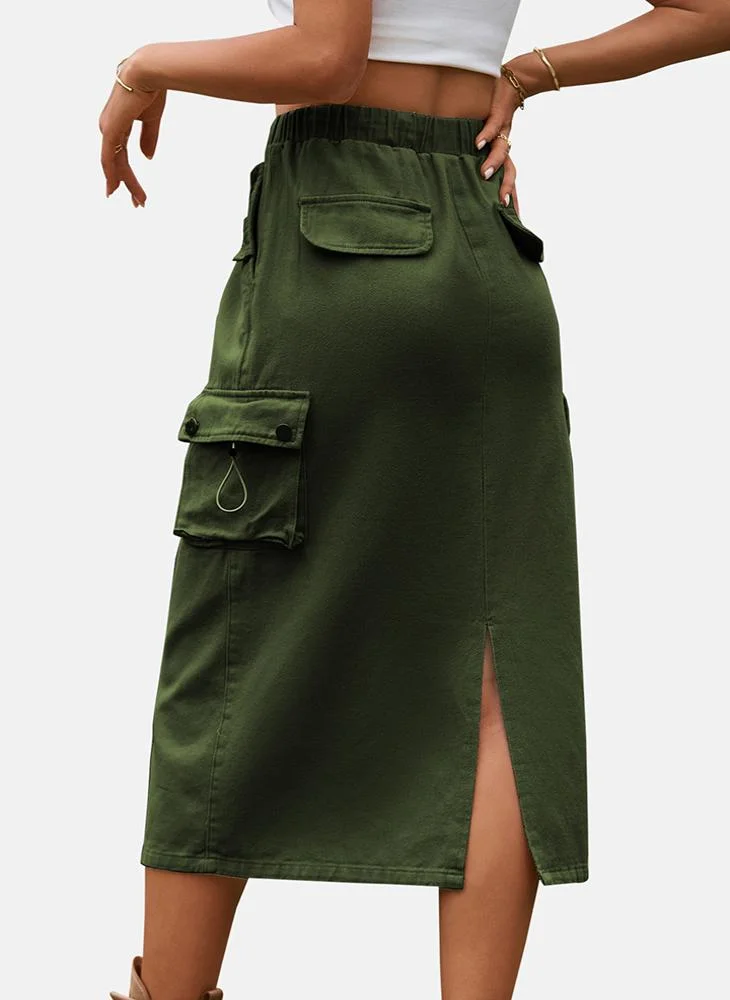 يونيكي Green Mid Rise Plain Midi Skirt