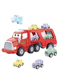 Swift 5 in 1 Double Decker Truck Vehicles Toys, Friction Power Transport Truck Car with Light and Sound, Birthday Eid Gifts for Boys Girls Red  - Image 1
