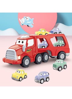 Swift 5 in 1 Double Decker Truck Vehicles Toys, Friction Power Transport Truck Car with Light and Sound, Birthday Eid Gifts for Boys Girls Red  - Image 3
