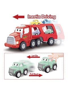Swift 5 in 1 Double Decker Truck Vehicles Toys, Friction Power Transport Truck Car with Light and Sound, Birthday Eid Gifts for Boys Girls Red  - Image 2