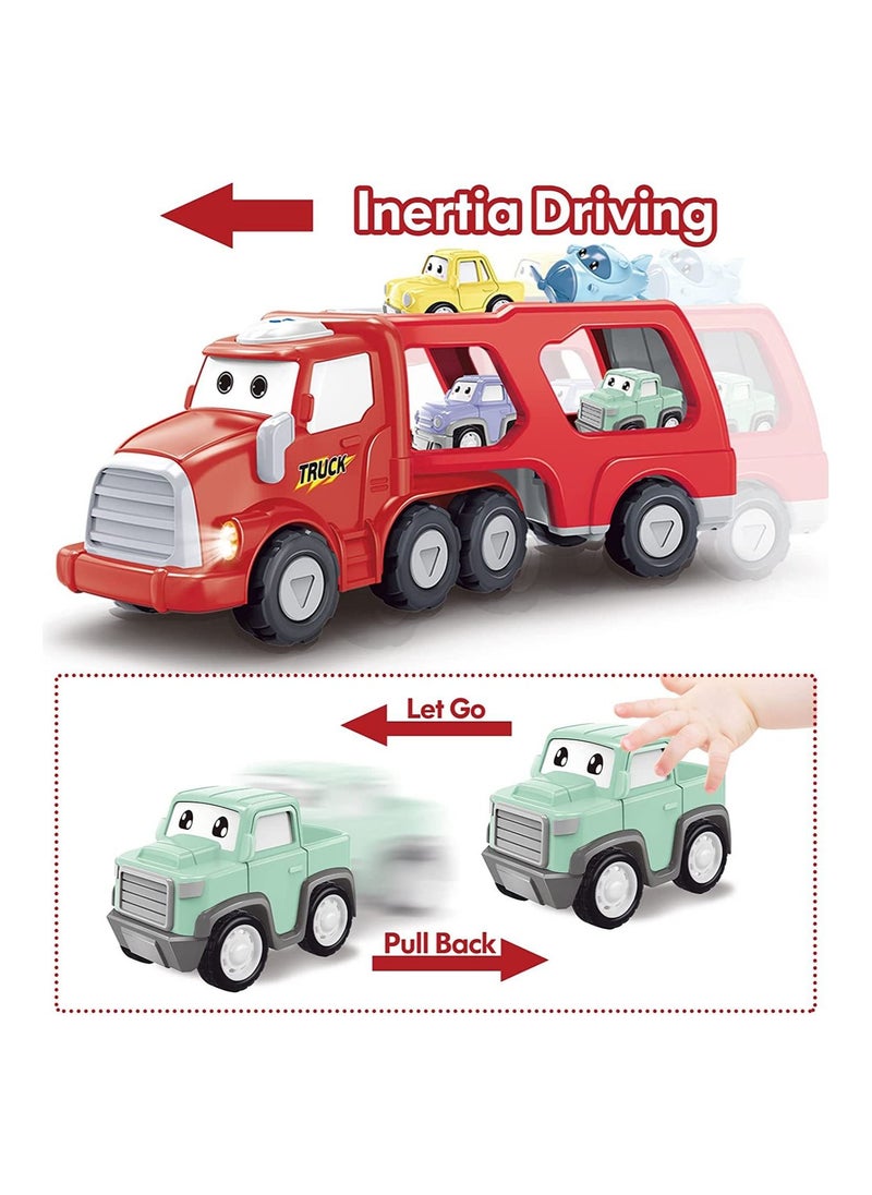 Swift 5 in 1 Double Decker Truck Vehicles Toys, Friction Power Transport Truck Car with Light and Sound, Birthday Eid Gifts for Boys Girls Red  - Image 2