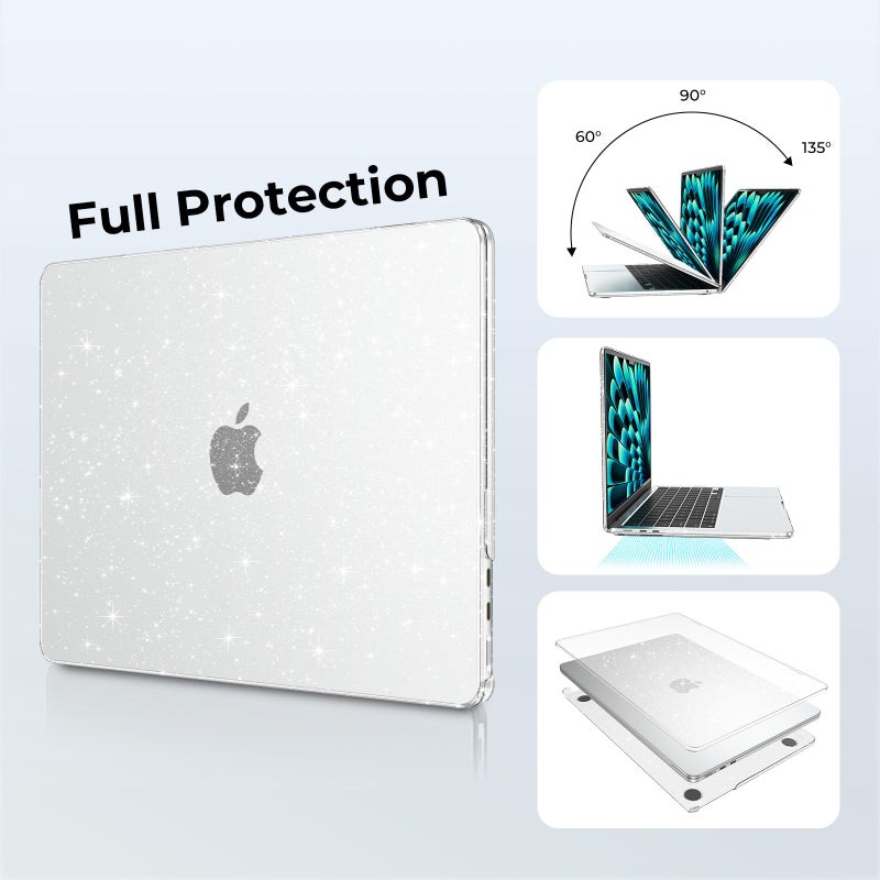 EooCoo Case Compatible with MacBook Air 13 inch M5 2026-2022 Release M4 M3 M2 A3449 A3240 A3113 A2681, Glitter Hard Shell&Keyboard Skin Cover&Screen Protector for Mac Air 13.6 inch, Sparkly Clear - Image 4