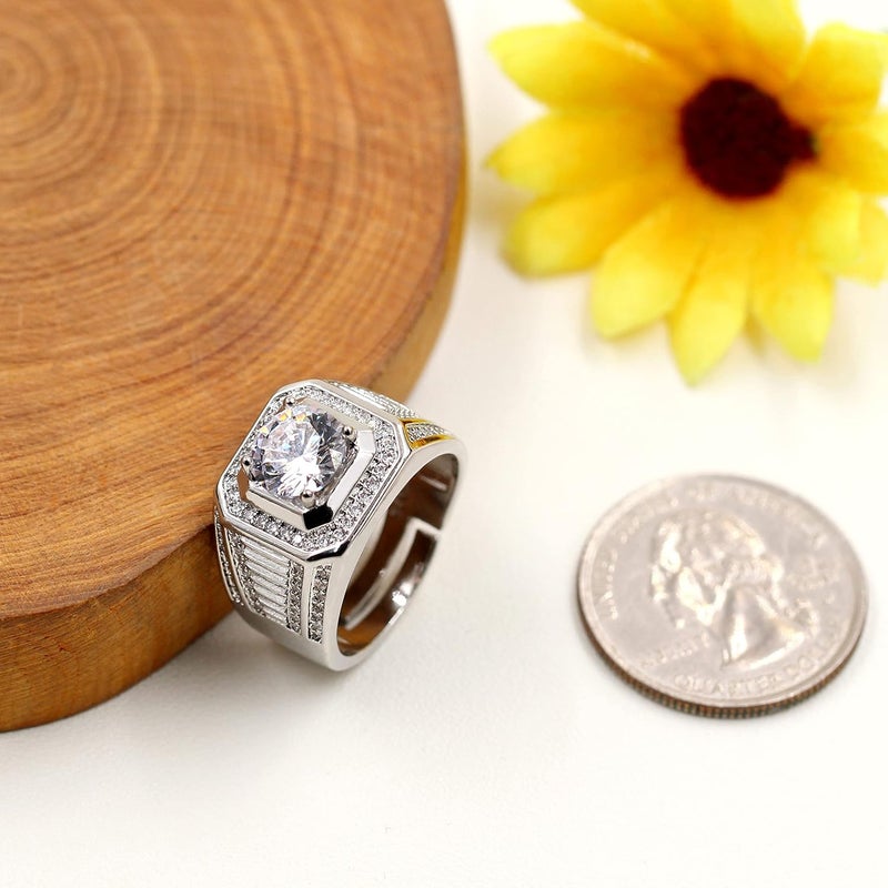 Uloveido Silver Color Cubic Zirconia Adjustable Wedding Engagement Rings Set for Couples - Image 5