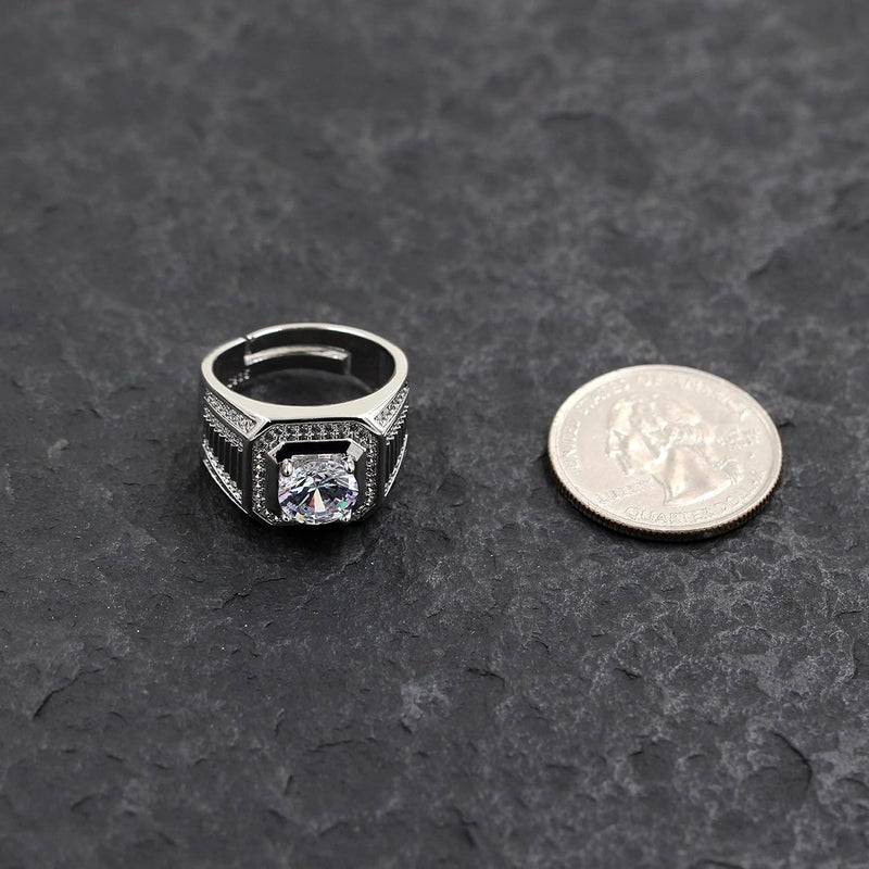 Uloveido Silver Color Cubic Zirconia Adjustable Wedding Engagement Rings Set for Couples - Image 3