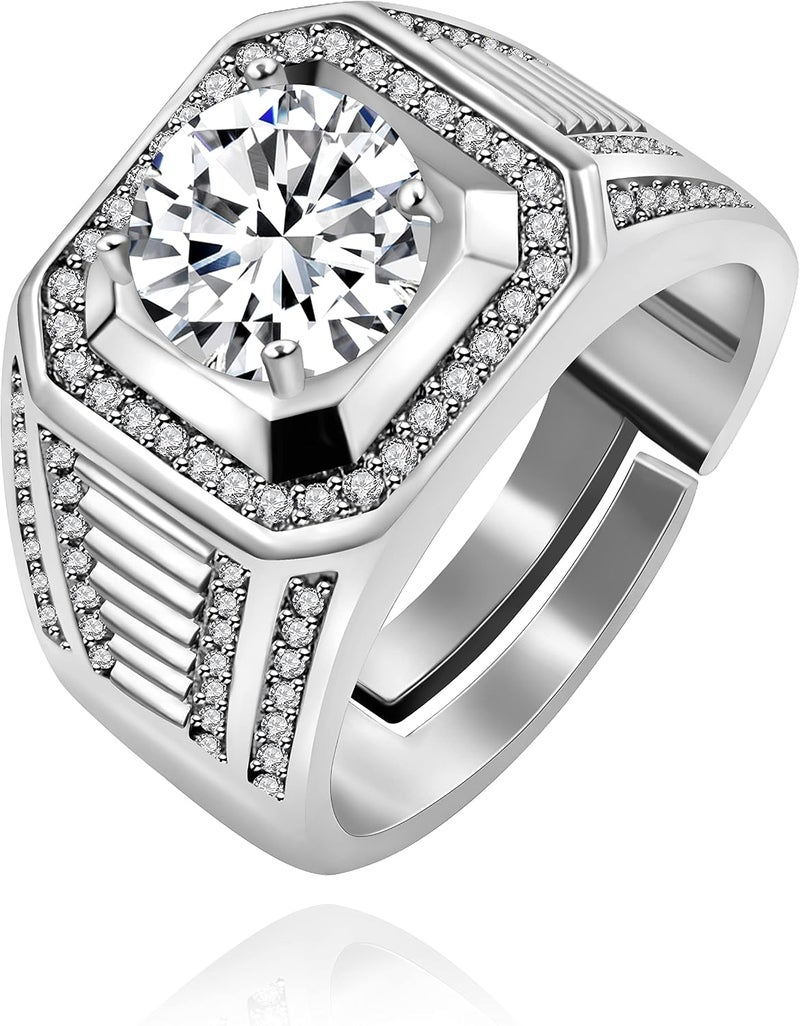 Uloveido Silver Color Cubic Zirconia Adjustable Wedding Engagement Rings Set for Couples - Image 1